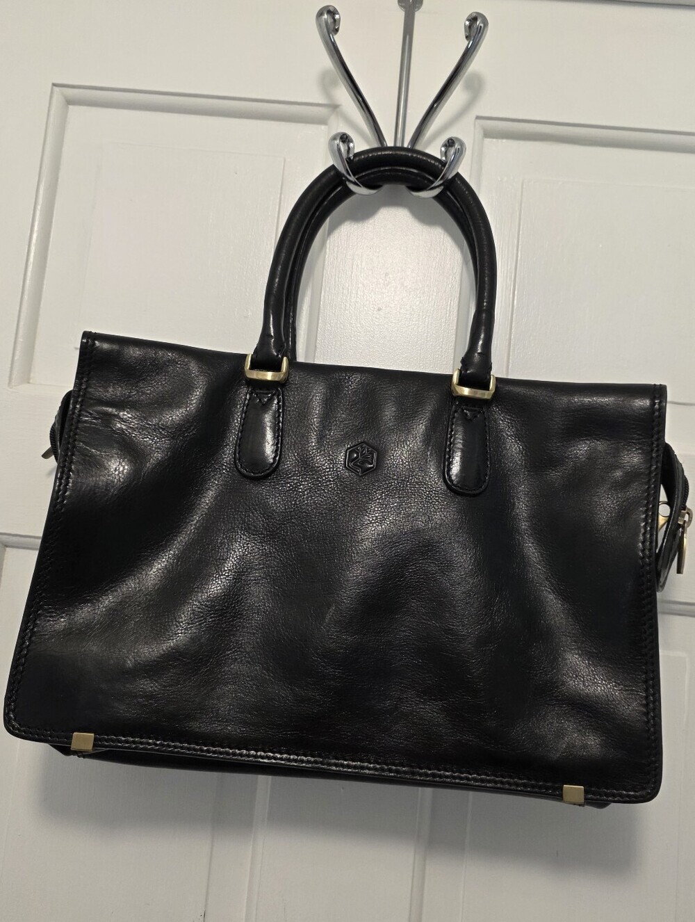 Valentino Leather Briefcase with Goldtone Hardware, Business Made In Italy
